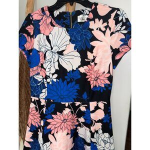 Eliza J Women's Sz 6 Blue Pink Blue Colorful Floral Fit and Flare Summer Dress